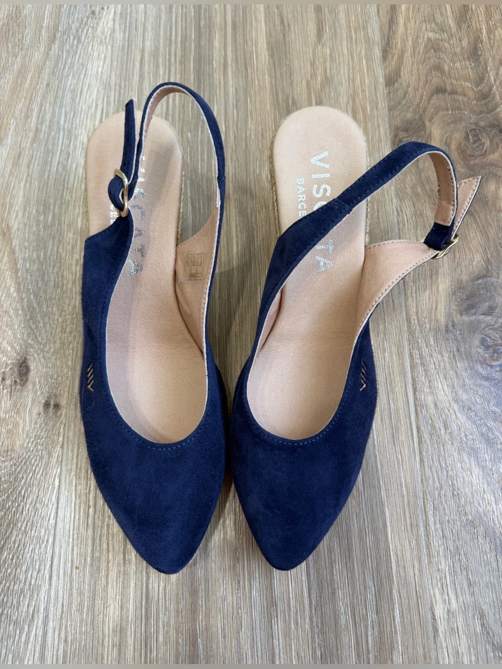 VISCATA Barcelona Lloret Navy Suede Espadrille Wedge Slingback Shoes Size 38